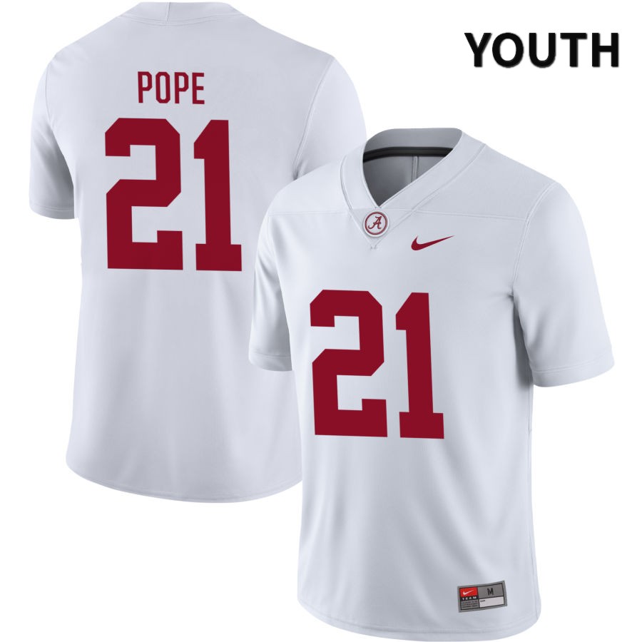 Alabama Crimson Tide Youth Jake Pope #21 NIL White 2022 NCAA Authentic Stitched College Football Jersey WL16K46RP